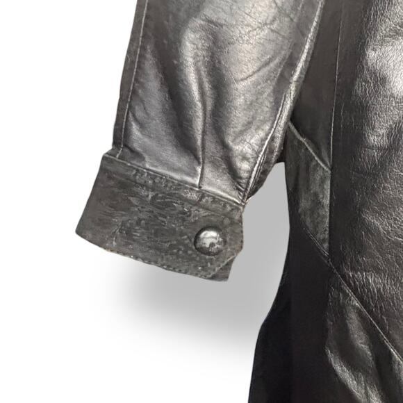 Vintage Wilsons Leather Black Long Trench Coat Suede Embossed Floral Detail - Picture 10 of 16